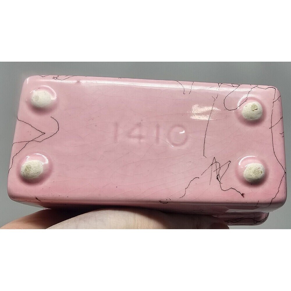 Vtg Hull MCM Pink Ceramic Footed Splatter Lines Mini Loaf Pan Trinket Dish 6" - Picture 13 of 15